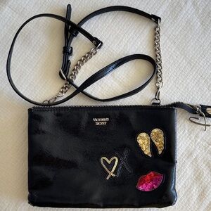 Victoria's Secret Black Crossbody Bag with Runway Patch Glam